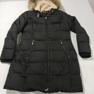 Lauren Ralph Lauren Puffer Coat Womens Large Black Down Hooded Faux Fur Long